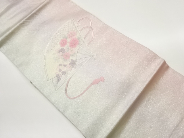 銀駒刺繍檜扇に秋草模様名古屋帯